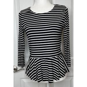 Vince Camuto black white stripe Small Top 3/4 sleeve tiered waist